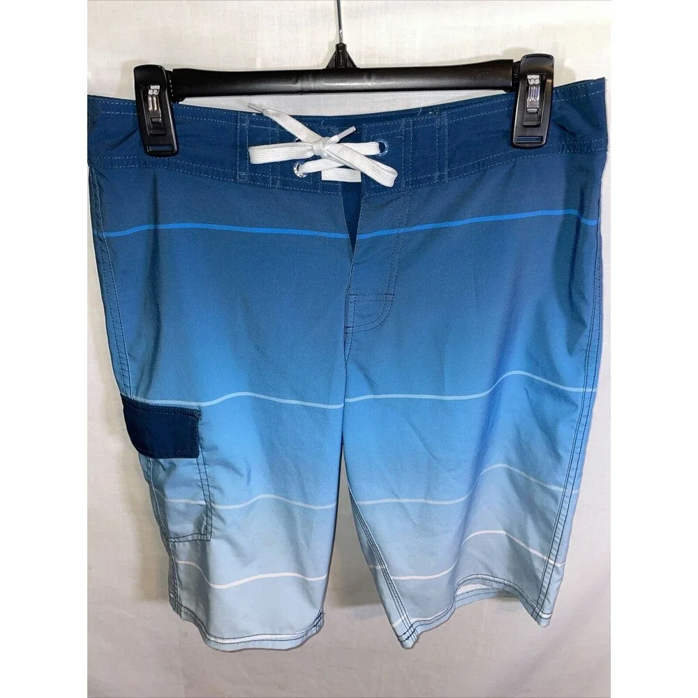 American Tall Board Shorts Men’s Size 30 Blue Striped Drawstring Pocket Ins 11